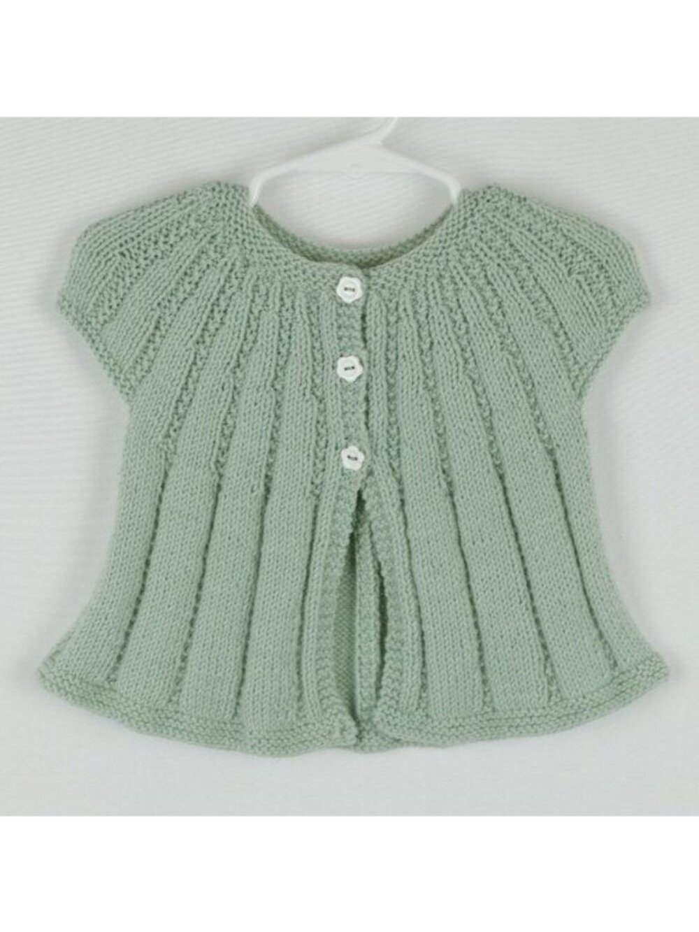 Handmade Infant Size 6-12 Months Green Ribbed Spring Weight Button Up Cardigan